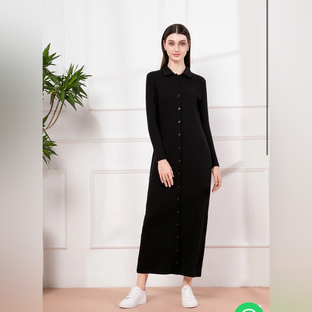 Maxi butter soft ribbed full button down black dress